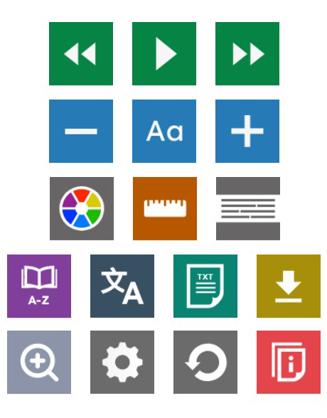 Icons for the different functionality of the ReciteMe bar grouped by function